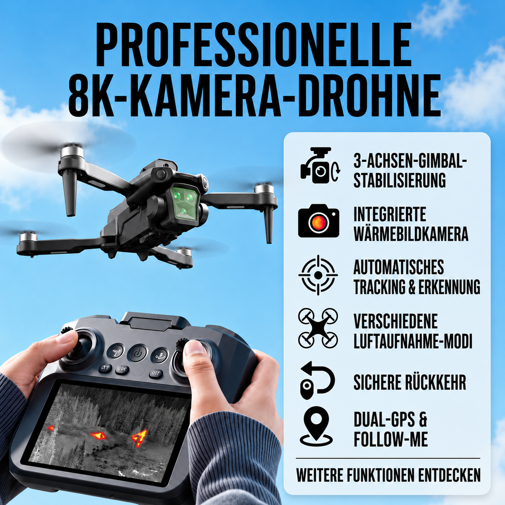 Profi-Wärmebilddrohne mit 4K-Kamera, Infrarot & GPS, für Jagd, Sicherheit und Industrie