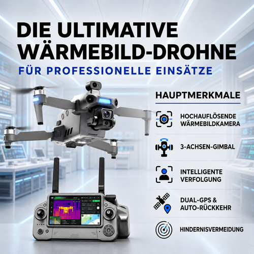 Profi-Wärmebilddrohne mit 4K-Kamera, Infrarot & GPS, für Jagd, Sicherheit und Industrie