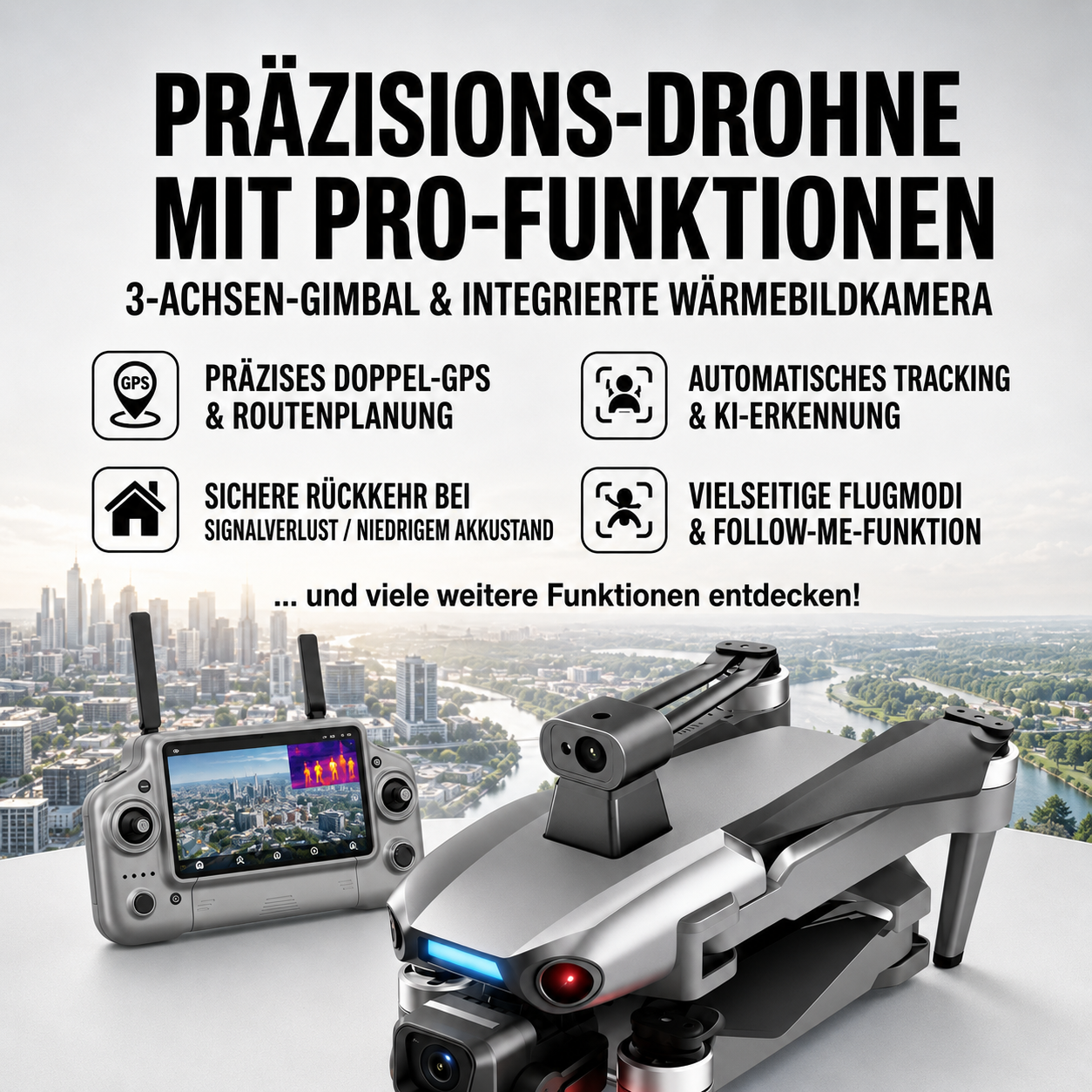 Profi-Wärmebilddrohne mit 4K-Kamera, Infrarot & GPS, für Jagd, Sicherheit und Industrie